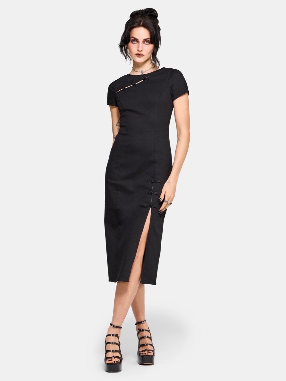 NWT Disturbia Opaline Asymmetric Neck Slash Short Sleeve Midi Dress